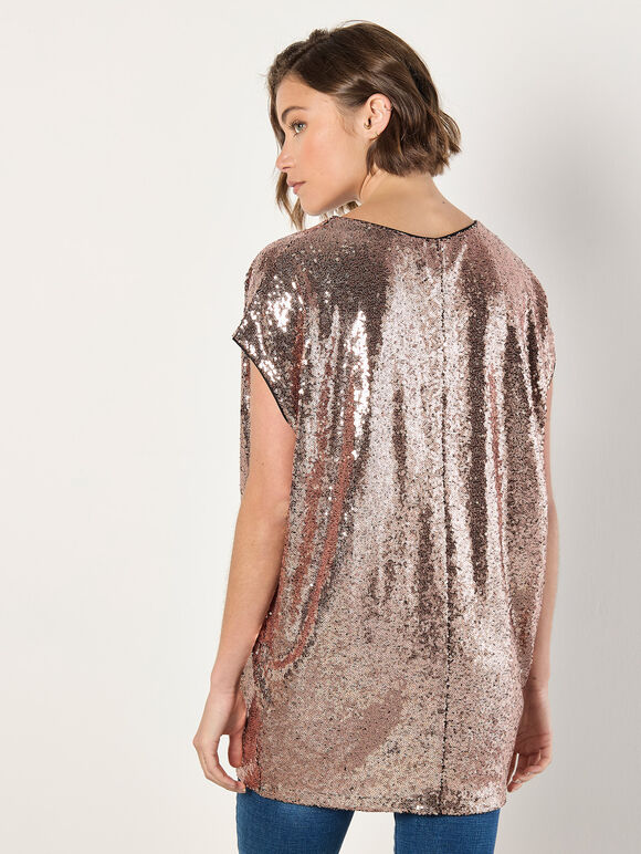 Sequin Cocoon Top, Brown, large