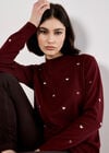 Embroidered Hearts Fine Knit Jumper, Burgundy, large