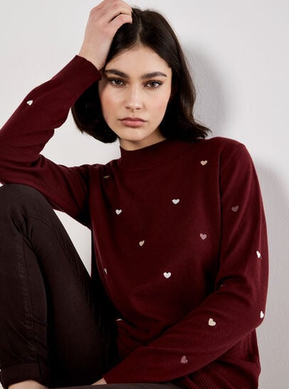Embroidered Hearts Fine Knit Jumper