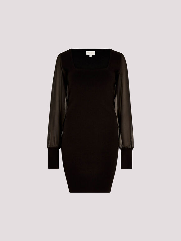 Bodycon Knitted Mini Dress, Black, large