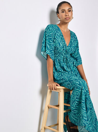 Zebra Print Kimono Midi Dress