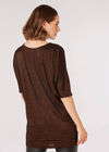 Metallic Stripe Batwing Top, Brown, large