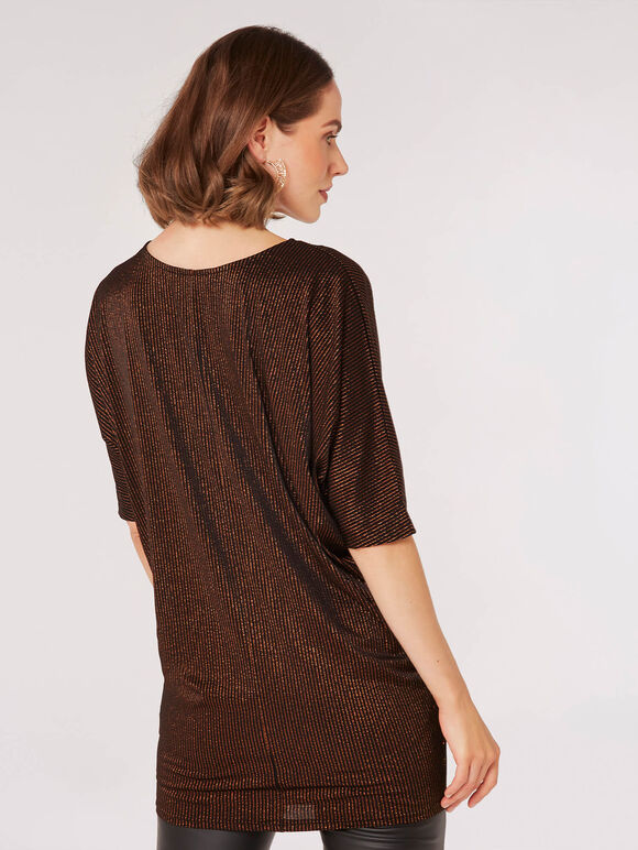 Metallic Stripe Batwing Top, Brown, large