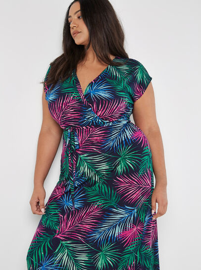 Curve Tropical Palm Wrap Maxi Dress