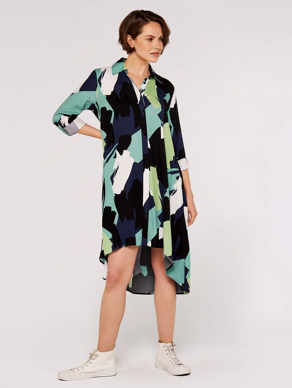 Brushstroke Print Mini Dress, Blue, large