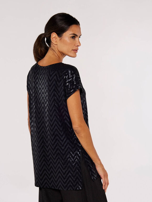Metallic Chevron Tee, Black, large