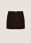 Velvet Denim Mini Skort, Brown, large