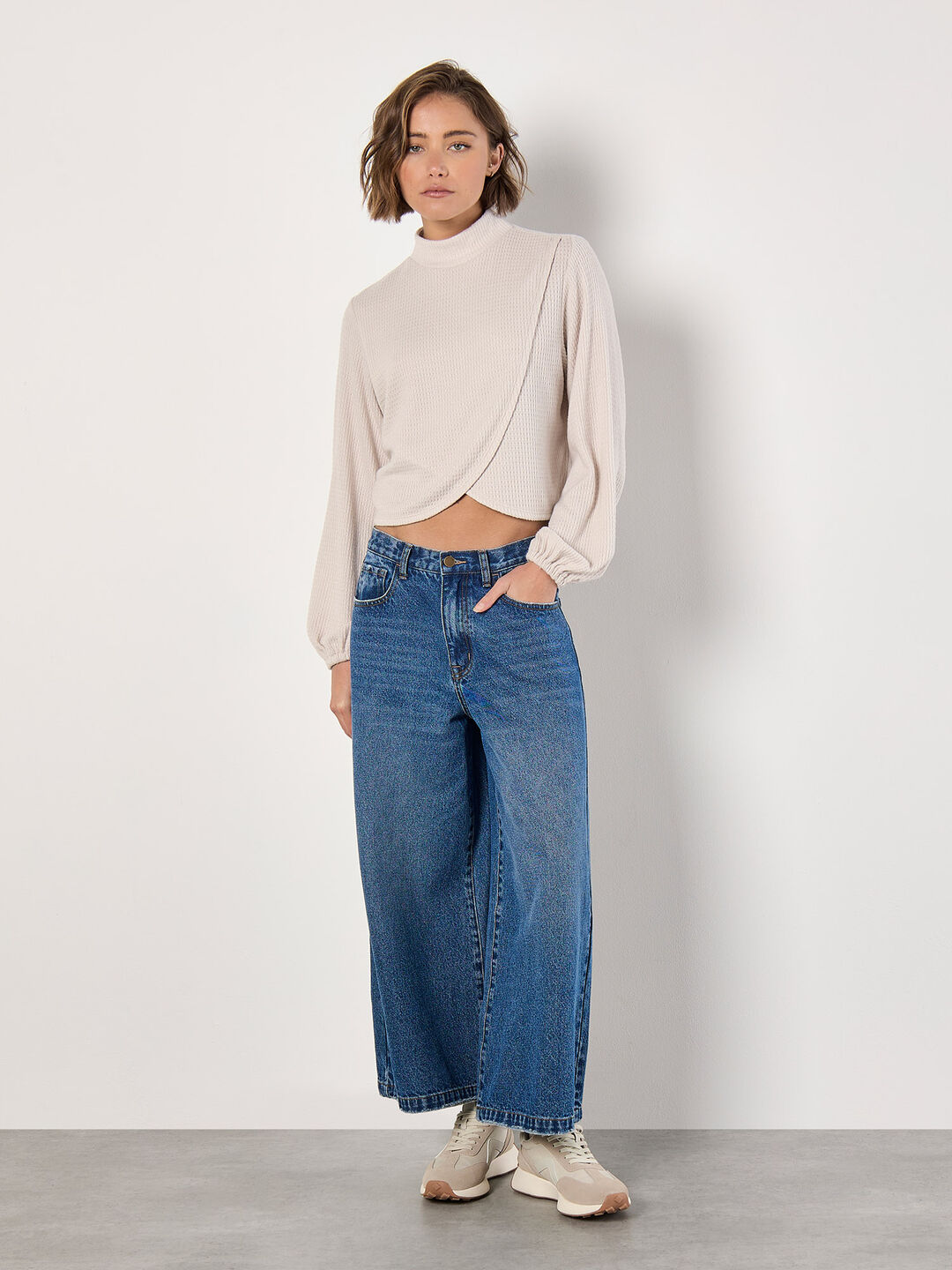 Waffle Knit Wrap Top