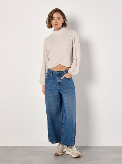 Waffle Knit Wrap Top