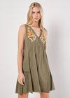 Embroidered Blooms Swing Mini Dress, Khaki, large