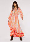 Geo Leaves Drawstring Maxi Dress, Orange, large