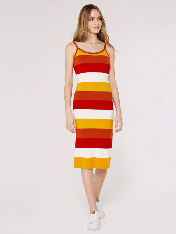Striped Bodycon Midi Dress, Orange, large