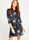 Etched Floral Print Jersey Dress, Navy, large