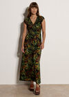 Tropical Leaf Smocked Maxi Dress, Black, large