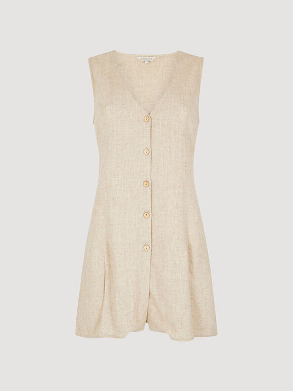 Linen Blend Longline Waistcoat, Stone, large