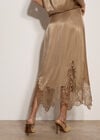 Lace Hem Satin Midi Skirt, Gold, large
