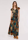 Patchwork Smocked Maxi Dress, Brown, large