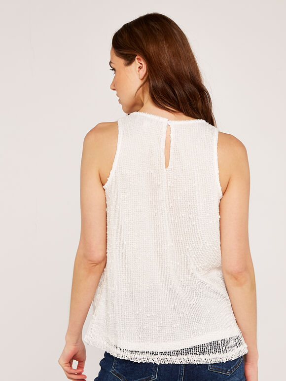 Lace Sleeveless Top, Cream, large