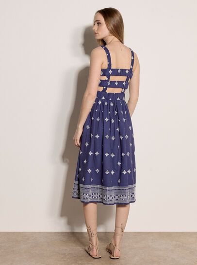 Cotton Blend Embroidered Midi Dress
