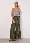 Tiered Wide-Leg Woven Trousers, Khaki, large