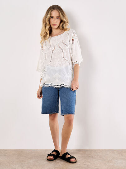 Cotton Blend Crochet Embroidered Top