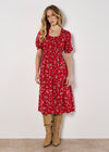 Ditsy Floral Milkmaid Midi Dress, Red, large