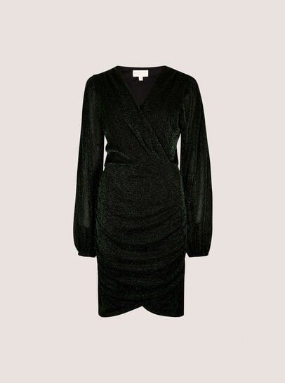 Metallic Mesh Wrap Mini Dress