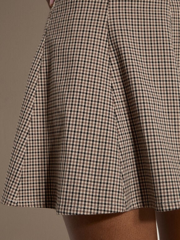 Heritage Check Skater Mini Skirt, Brown, large