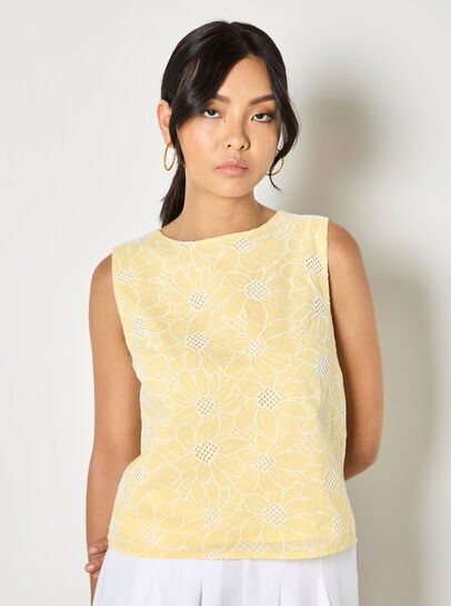 Floral Lace Embroidered Shell Top