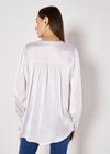 Balloon Sleeve Satin Blouse, White, large