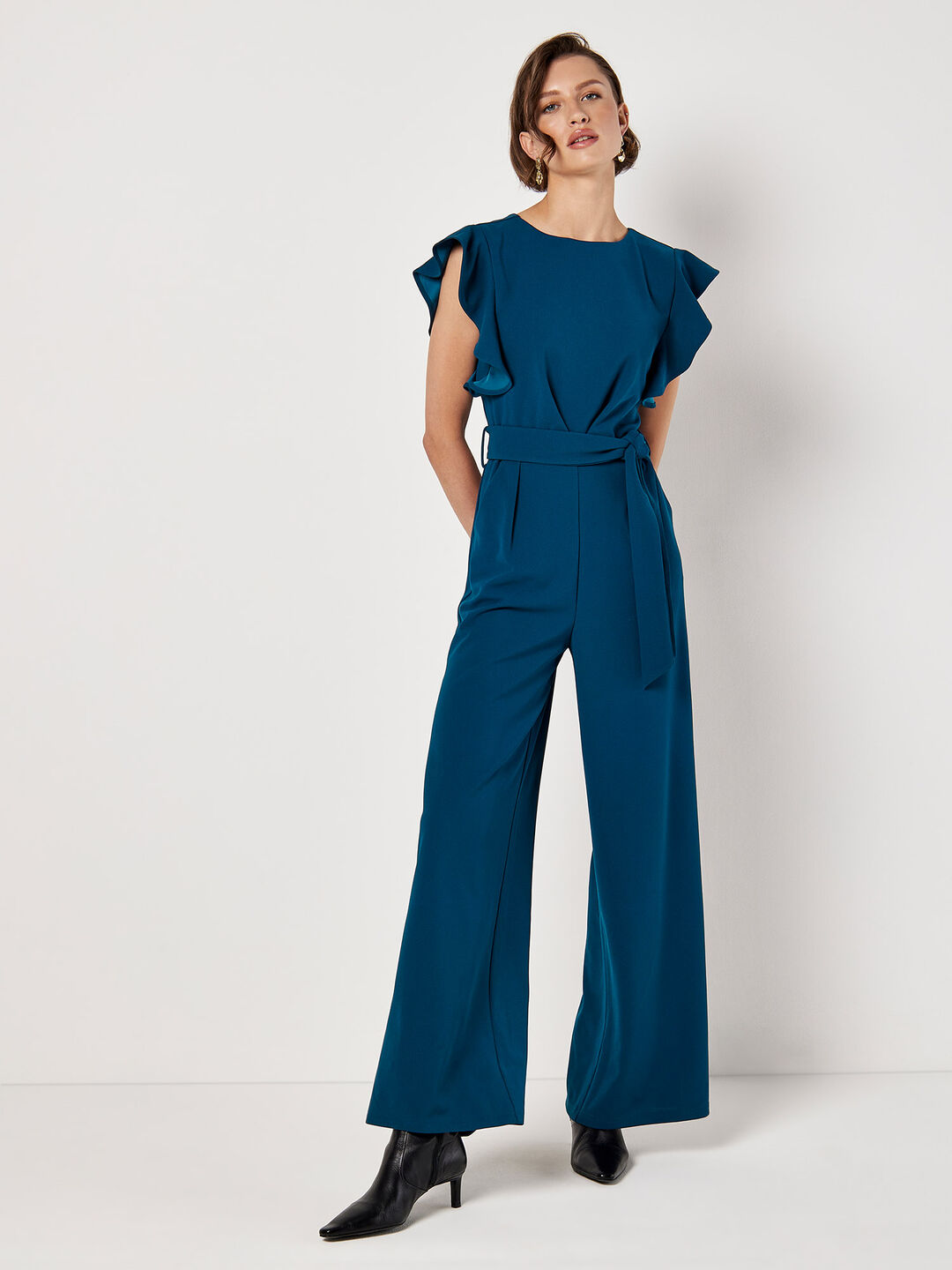 Ruffle Sleeve Jersey Jumpsuit
