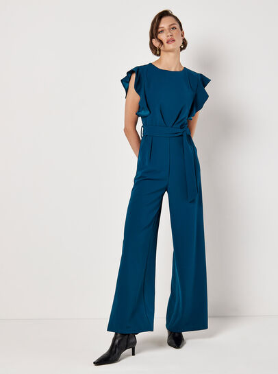 Ruffle Sleeve Jersey Jumpsuit