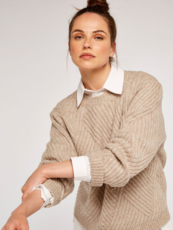 Diamond Knit Jumper, Stone, large