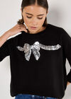 Sequin Embellished Bow Jumper, Black, large