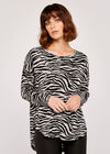 Zebra Curved Hem High Low Top, Grey, large