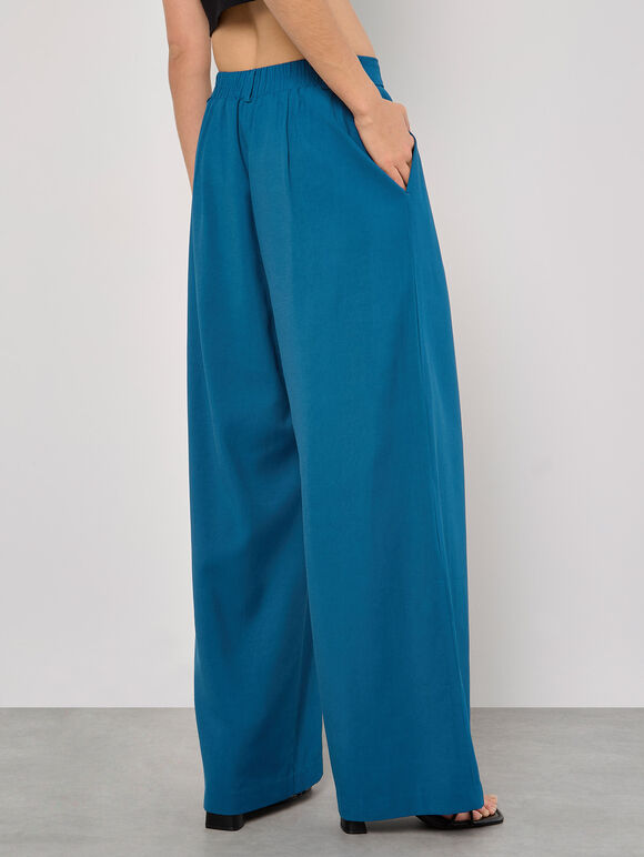 Soft Tailored Wide Leg Trousers, Teal, large