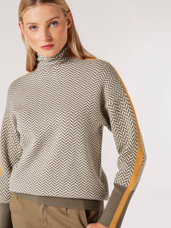 Colour Pop Chevron  Jumper, Khaki, large