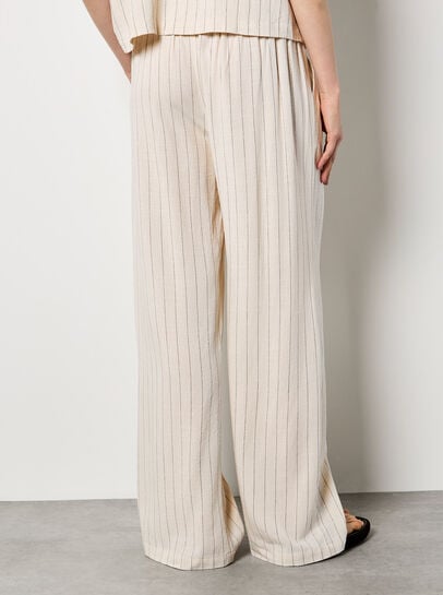 Pinstripe Linen Blend Wide-Leg Trousers