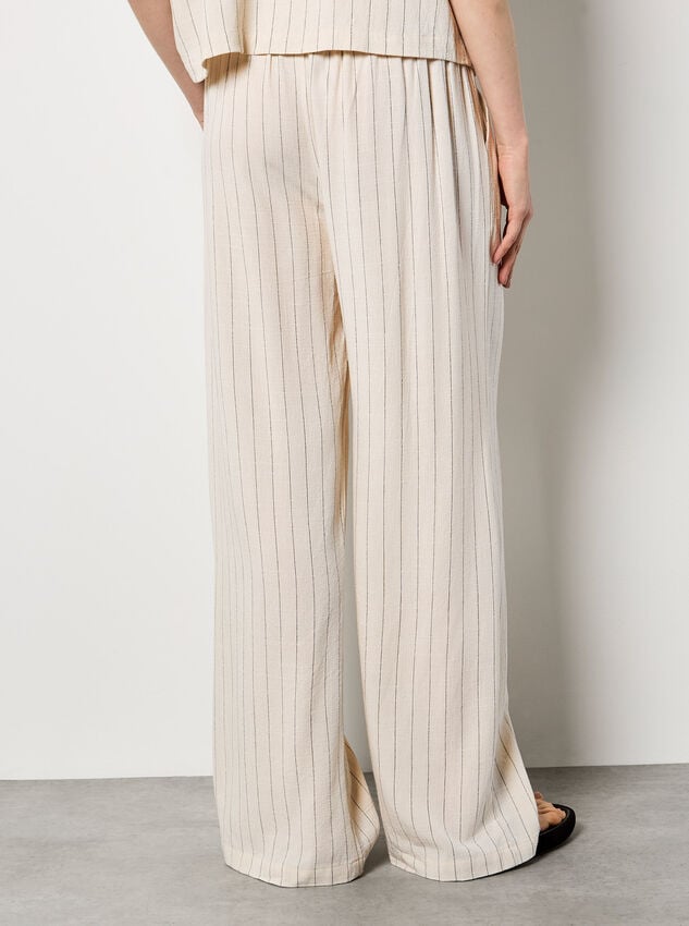 Pinstripe Linen Blend Wide-Leg Trousers, Stone, large