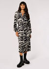 Zebra Shirt Midi Dress, Black, large