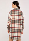 Plaid Print Longline Shacket, Burgundy, large