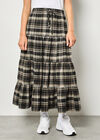 Check Print Tiered Midi Skirt, Black, large