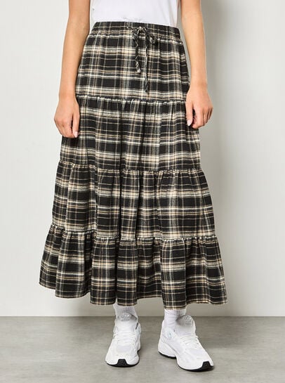 Plaid Tiered Boohoo Skirt