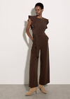 Ruffle Sleeve Jersey Jumpsuit, Brown, large