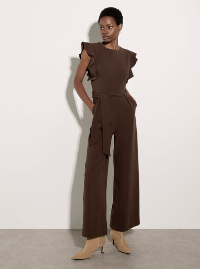 Ruffle Sleeve Jersey Jumpsuit