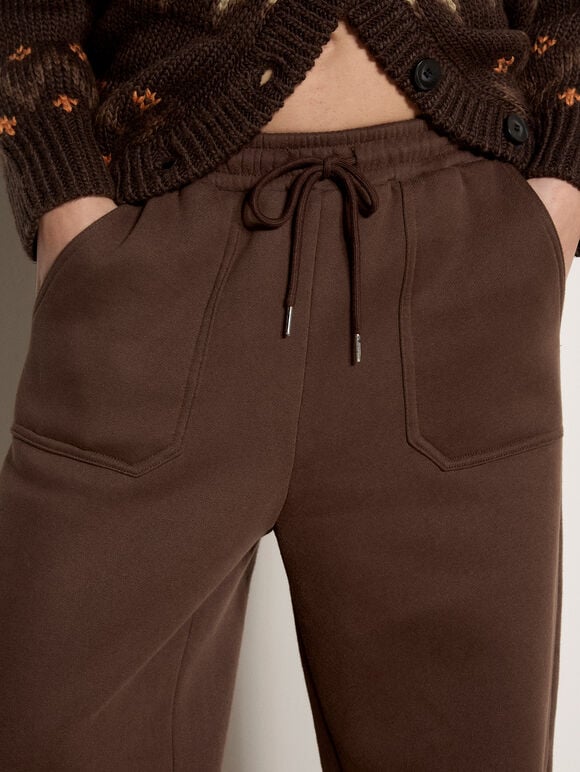 Wide-Leg Jersey Joggers, Brown, large