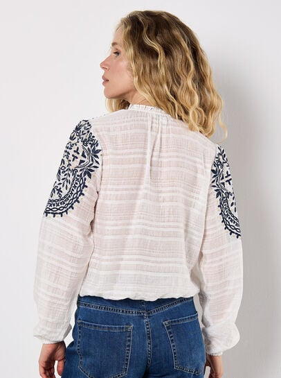 Ruffle Neck Embroidered Blouse