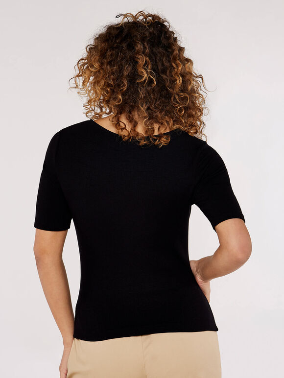 Square Neck Top, Black, large