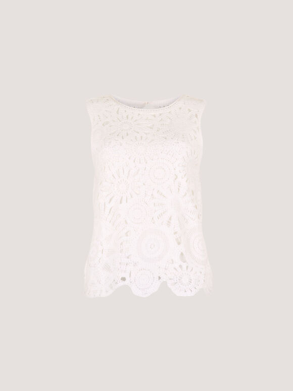 Sunflower Crochet Top, White, large