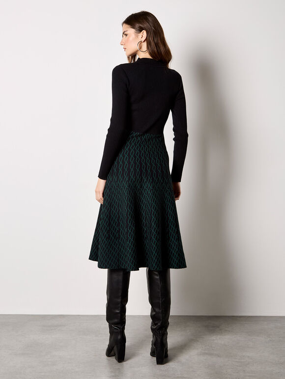 Diamond Link Knitted Midi Dress, Black, large